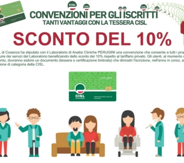 Convenzione iscritti CISL di Cosenza con il Laboratorio di Analisi Cliniche PERUGINI